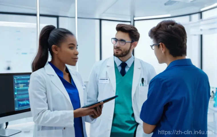 임상병리사 팀워크 강화 방안 - **Prompt 1: Collaborative Communication in a Modern Clinical Lab**
    "A vibrant, well-lit interior...