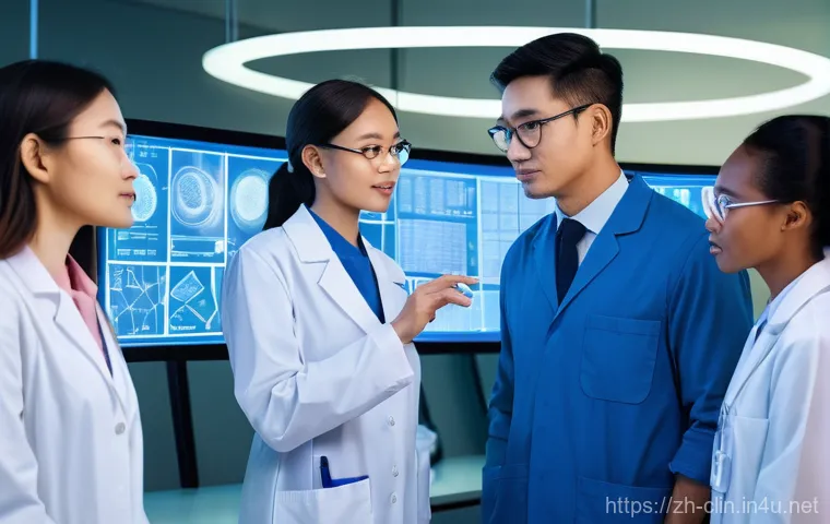 임상병리사 해외 연수 후기 - **Prompt:** Inside a pristine, state-of-the-art medical diagnostics laboratory. A young Asian male s...