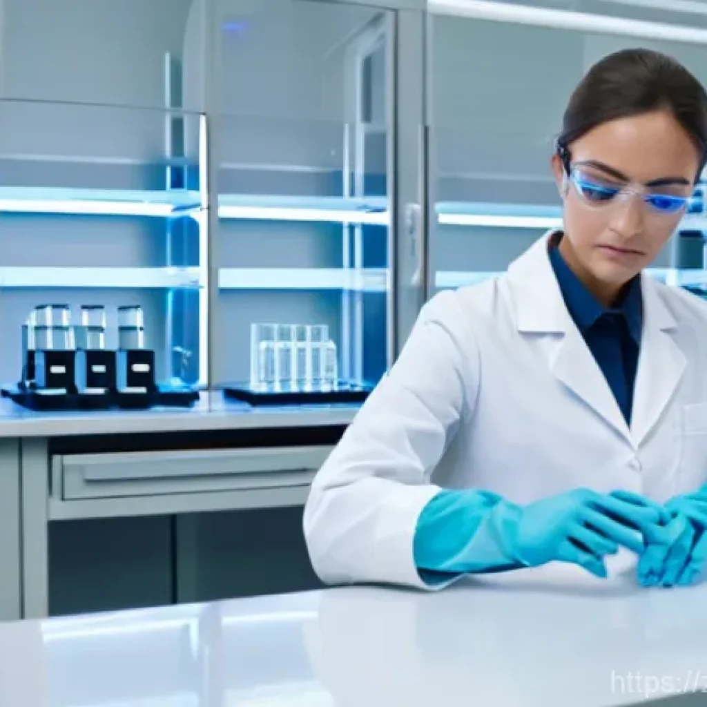 임상병리사 근무 환경 개선 사례 - **A highly detailed image of a modern, brightly lit clinical laboratory. In the foreground, a female...